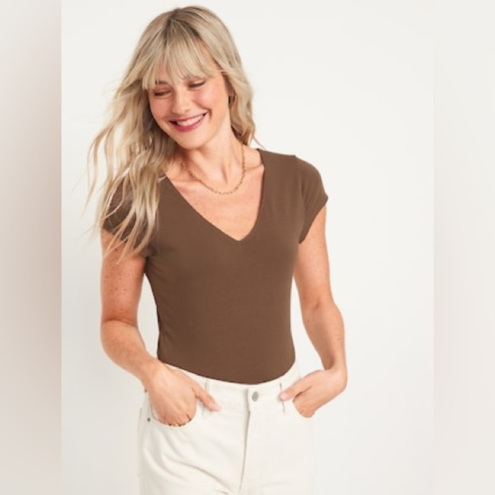 Brown Short Sleeve Scoop Neck Bodysuit Old Navy S